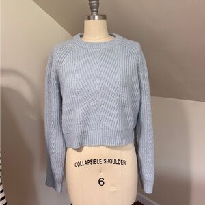 OAK + FORT Blue Crew Neck Sweater with Ribbed Texture